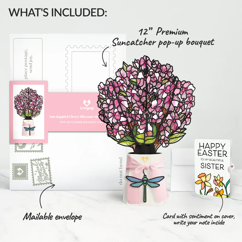 Sun-dappled Cherry Blossom Easter Suncatcher Bouquet and Sentiment Set for Sister - Image 2