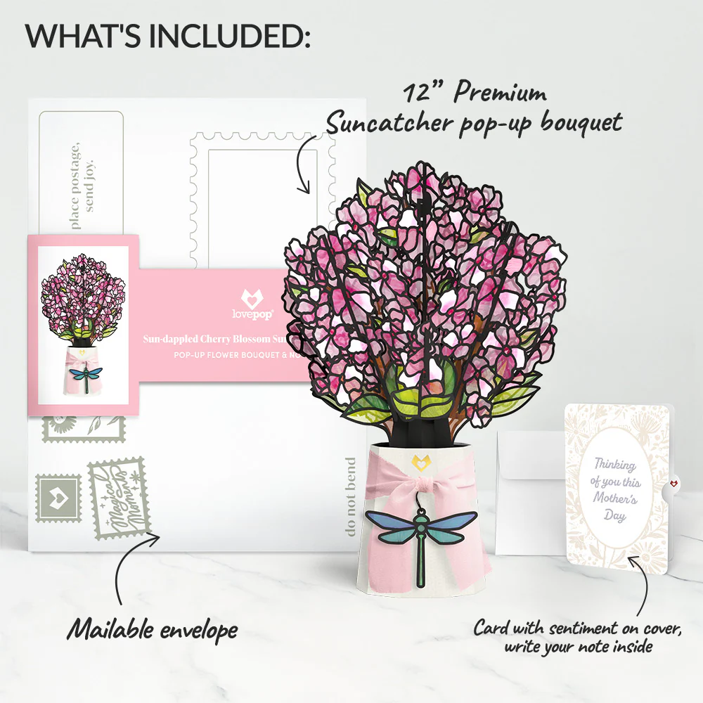 Sun-dappled Cherry Blossom Mother’s Day Suncatcher Bouquet and Sentiment Set for Mom - Image 2