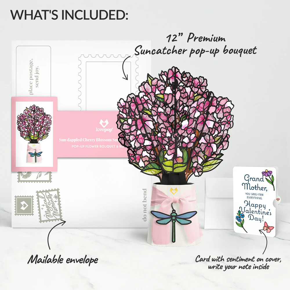Sun-dappled Cherry Blossom Valentine Suncatcher Bouquet and Sentiment Set for Grandmother - Image 2