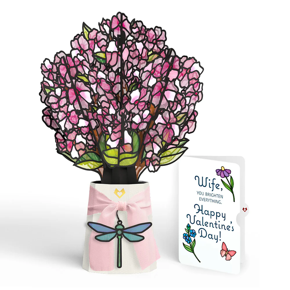 Sun-dappled Cherry Blossom Valentine Suncatcher Bouquet and Sentiment Set for Wife