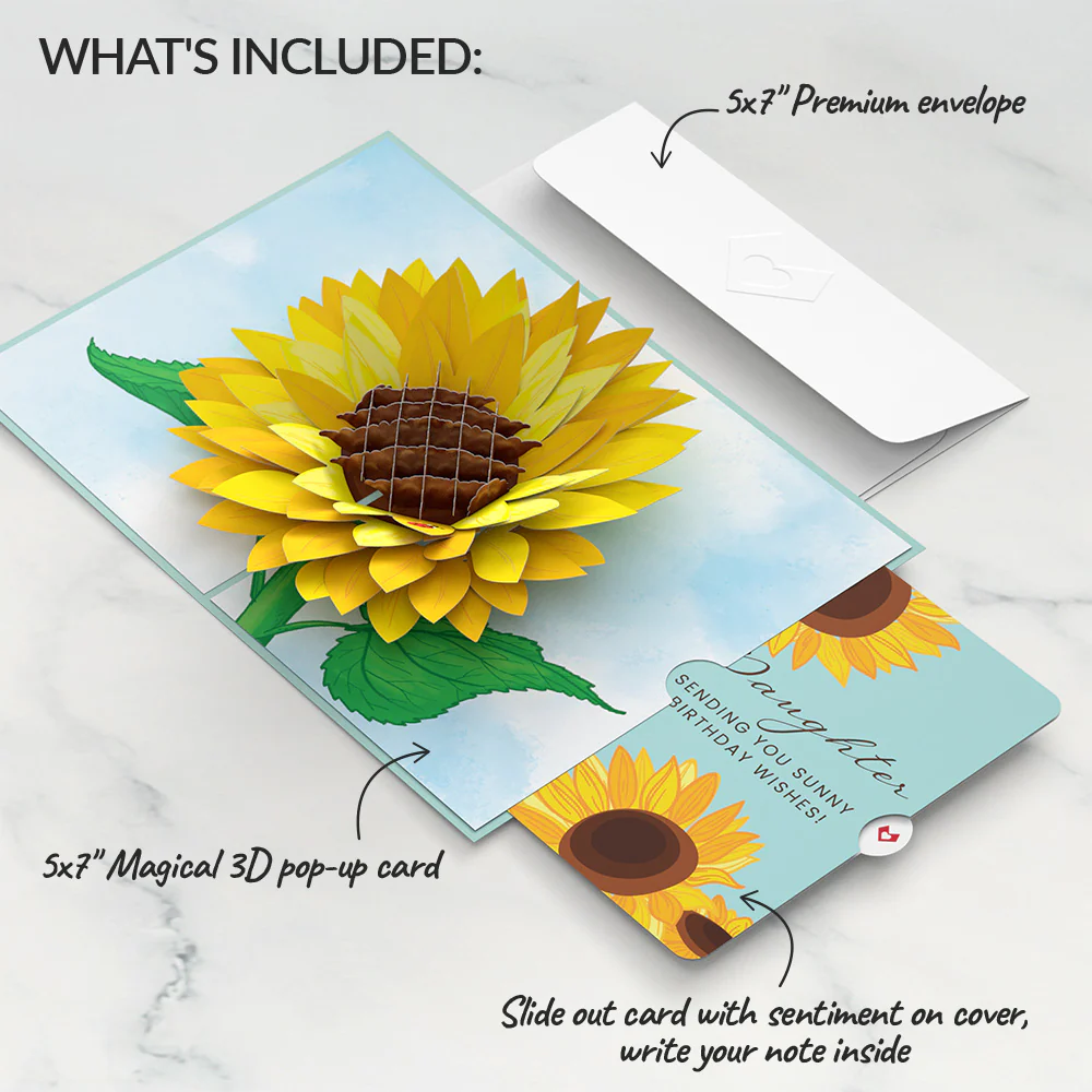 Sunflower Birthday Pop-Up Card and Sentiment Set for Daughter - Image 2