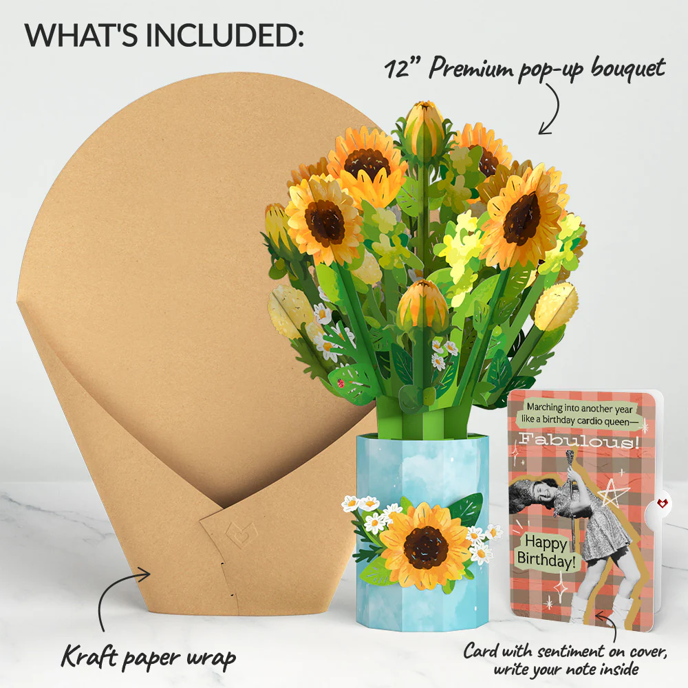 Sunflower Blooms Birthday Bouquet and Cardio Queen Sentiment Set - Image 2