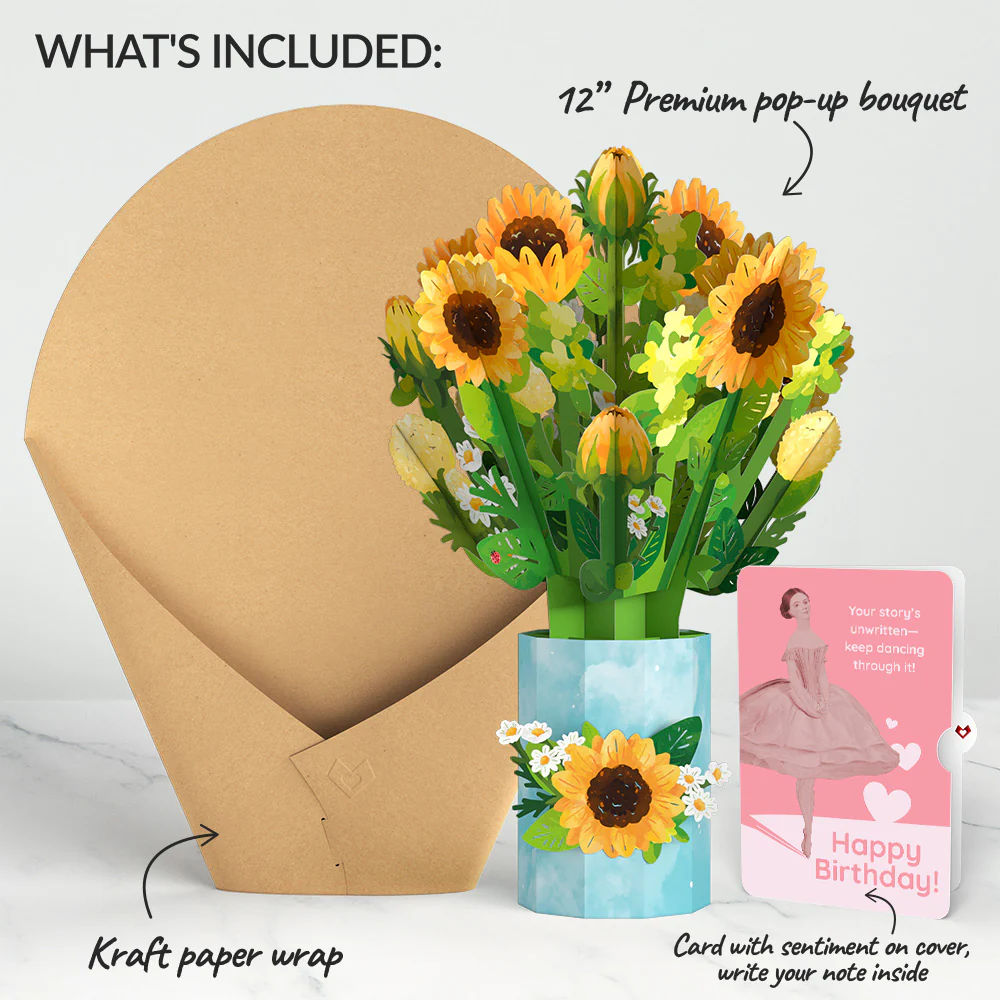 Sunflower Blooms Birthday Bouquet and Dancing Through Life Sentiment Set - Image 2