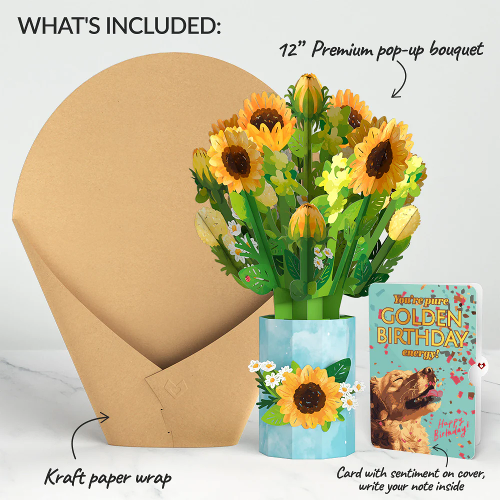 Sunflower Blooms Birthday Bouquet and Golden Energy Sentiment Set - Image 2