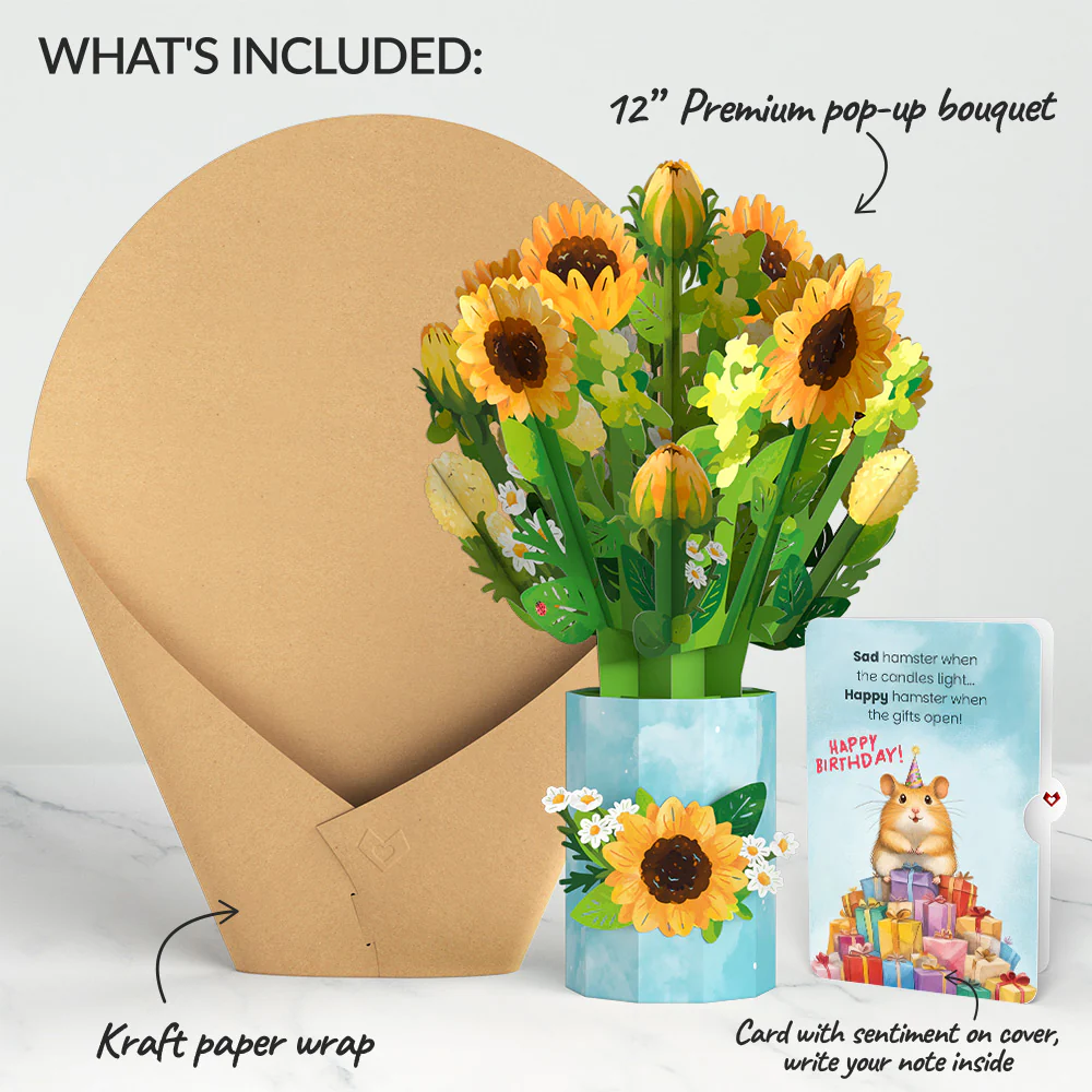 Sunflower Blooms Birthday Bouquet and Happy Hamster Sentiment Set - Image 2