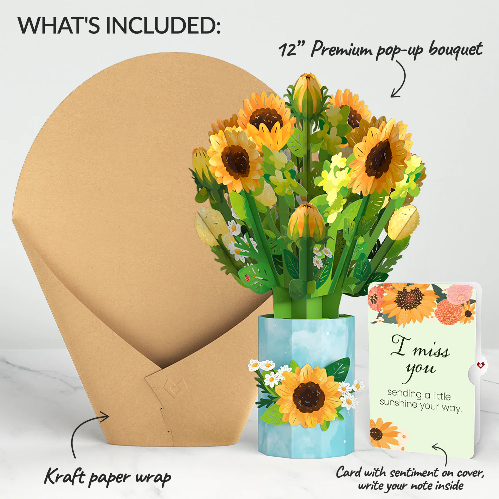 Sunflower Blooms Miss You Bouquet and Sentiment Set - Image 2
