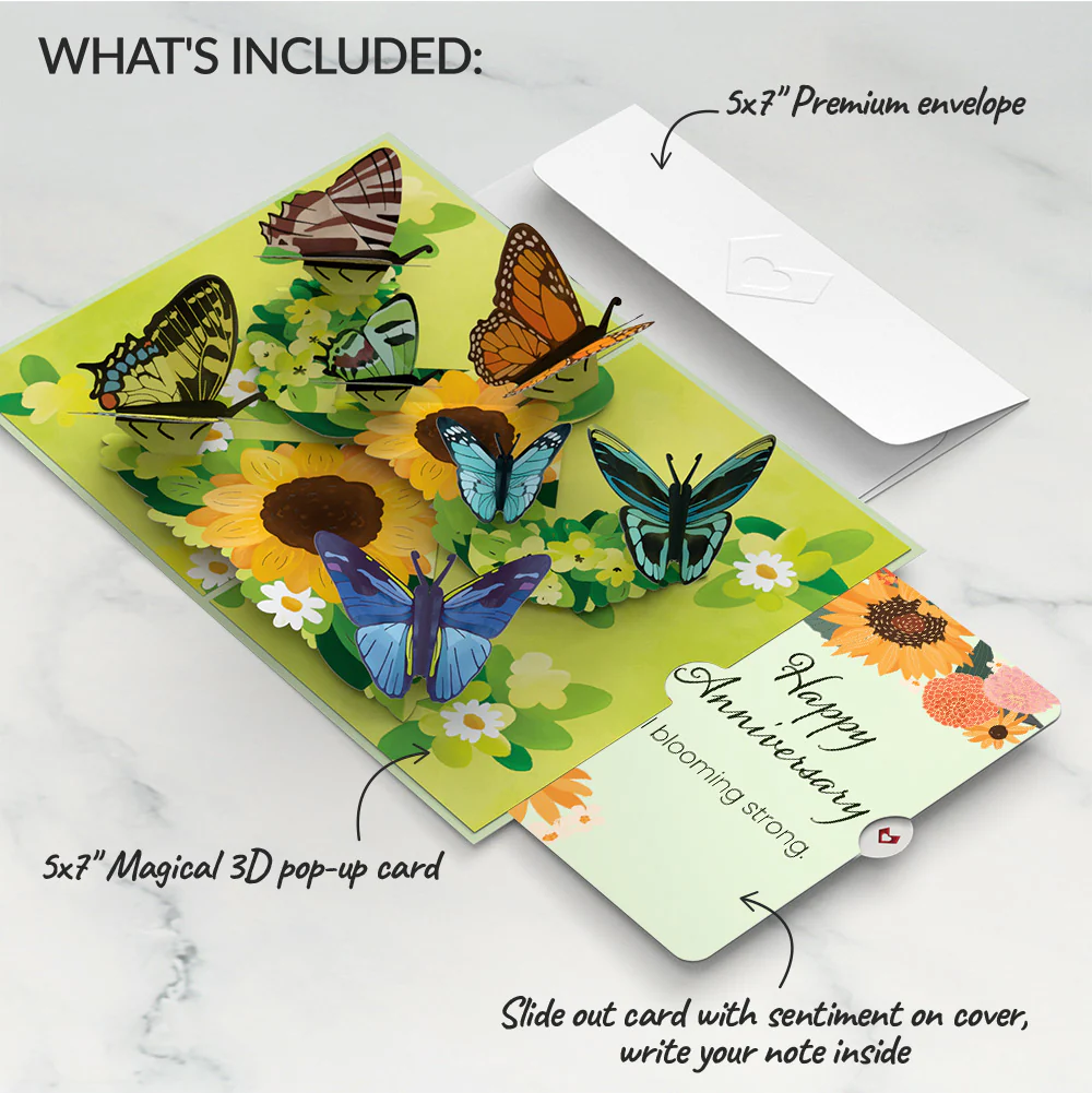 Sunflower Butterflies Anniversary Pop-Up Card and Sentiment Set - Image 2