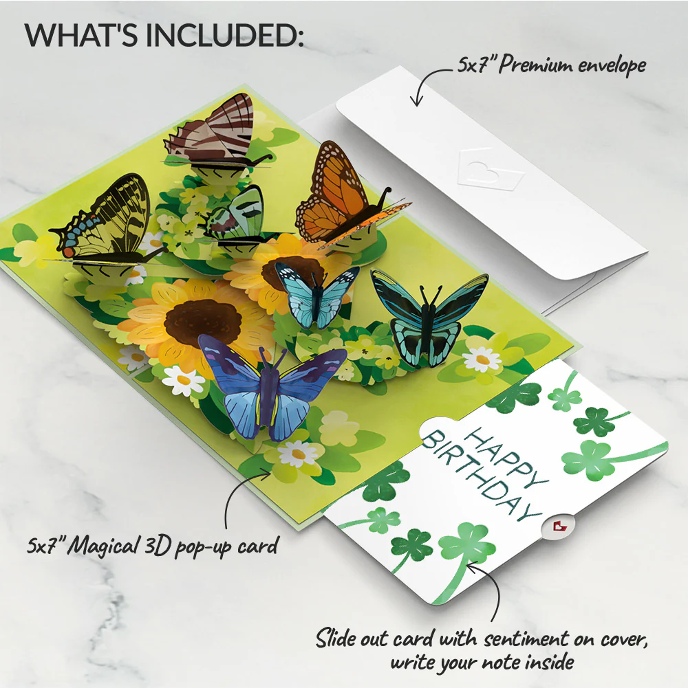 Sunflower Butterflies Birthday Pop-Up Card and Shamrock Sprigs Sentiment Set - Image 2