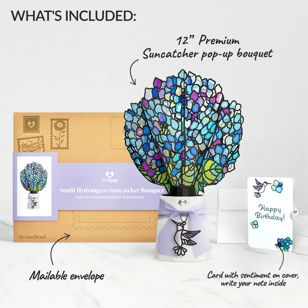 Sunlit Hydrangeas Birthday Suncatcher Bouquet and Sentiment Set - Image 2