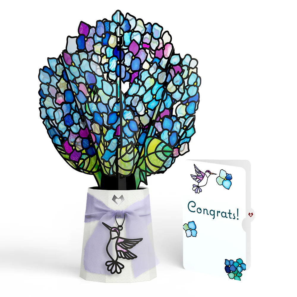 Sunlit Hydrangeas Congratulations Suncatcher Bouquet and Sentiment Set