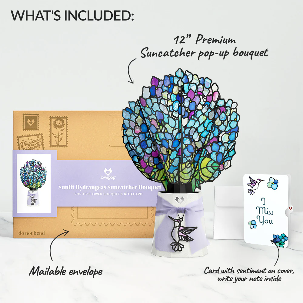 Sunlit Hydrangeas Miss You Suncatcher Bouquet and Sentiment Set - Image 2