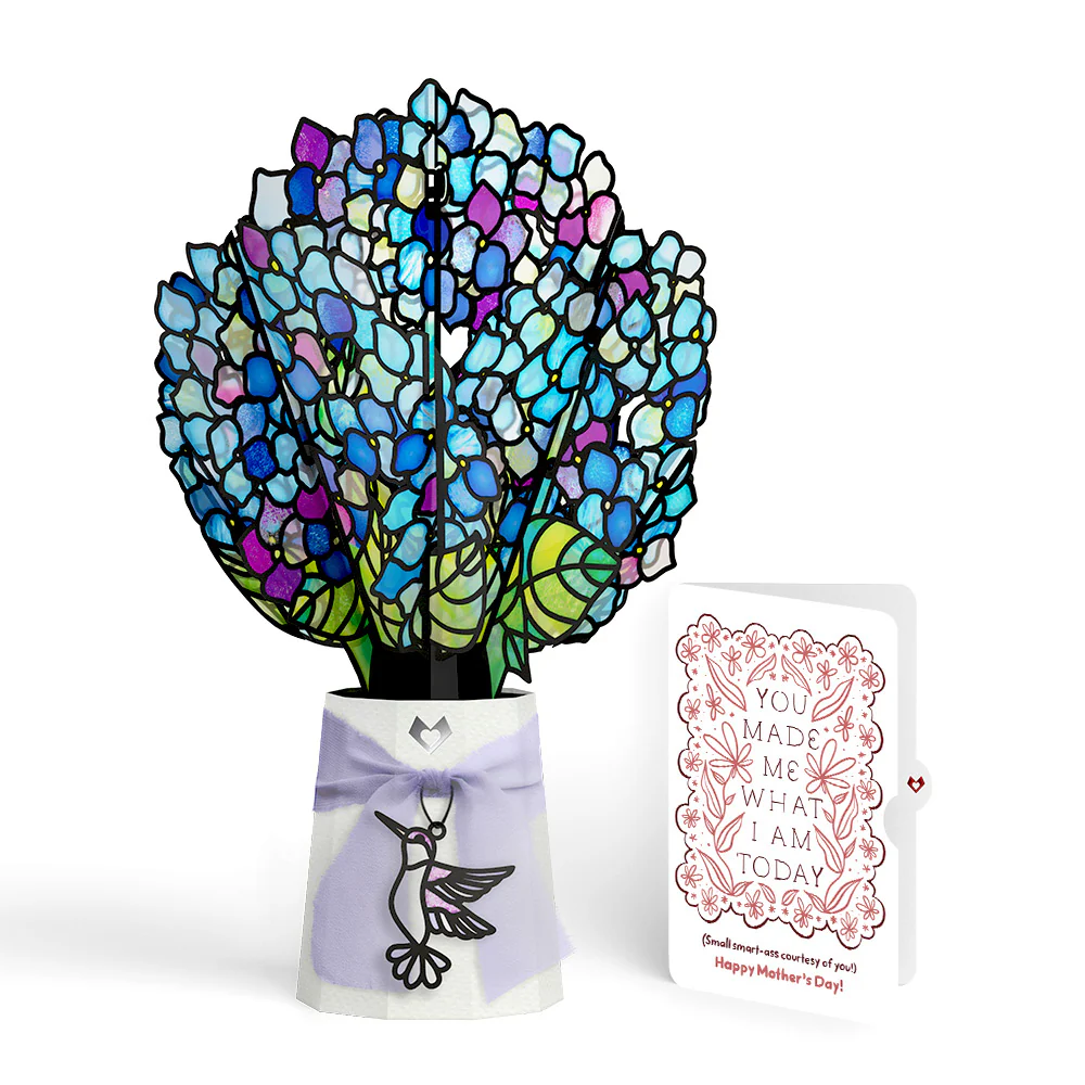 Sunlit Hydrangeas Mother’s Day Suncatcher Bouquet and Folk Floral Gratitude Sentiment Set for Mom