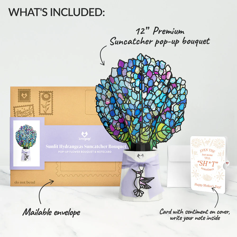Sunlit Hydrangeas Mother’s Day Suncatcher Bouquet and Retro Bloom Sass Sentiment Set for Mom - Image 2