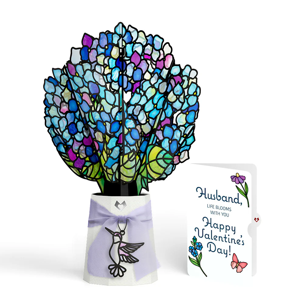 Sunlit Hydrangeas Valentine Suncatcher Bouquet and Sentiment Set for Husband
