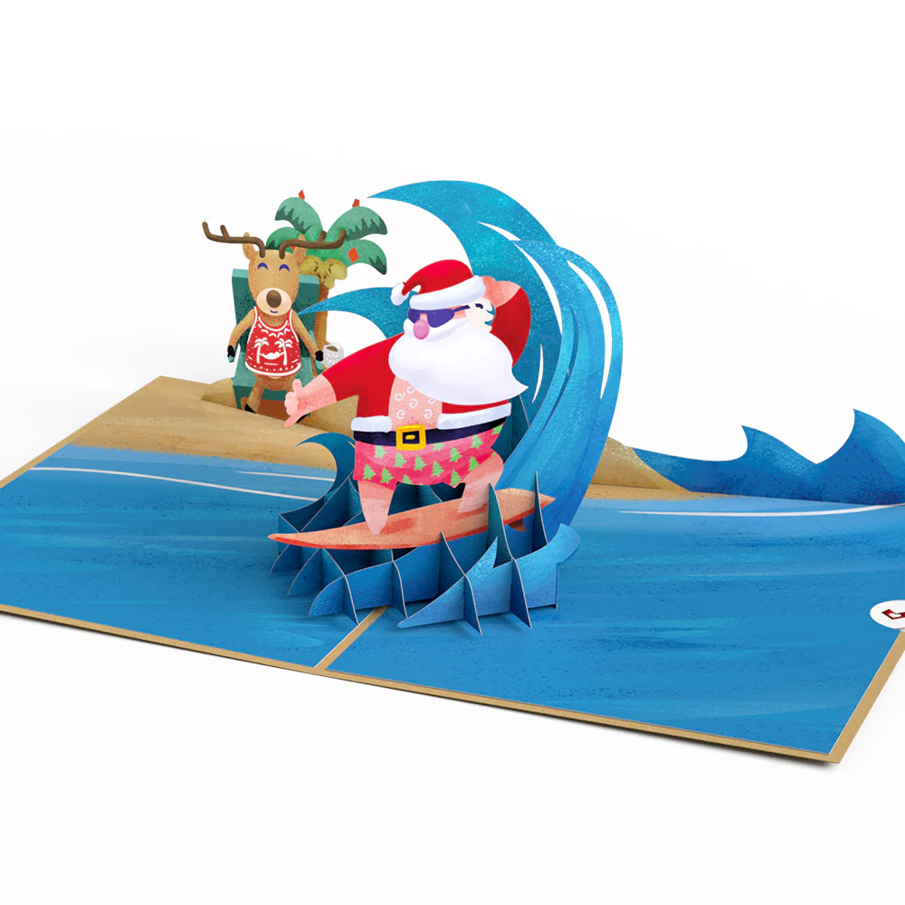 Surfing Santa Pop-Up Card - Image 3