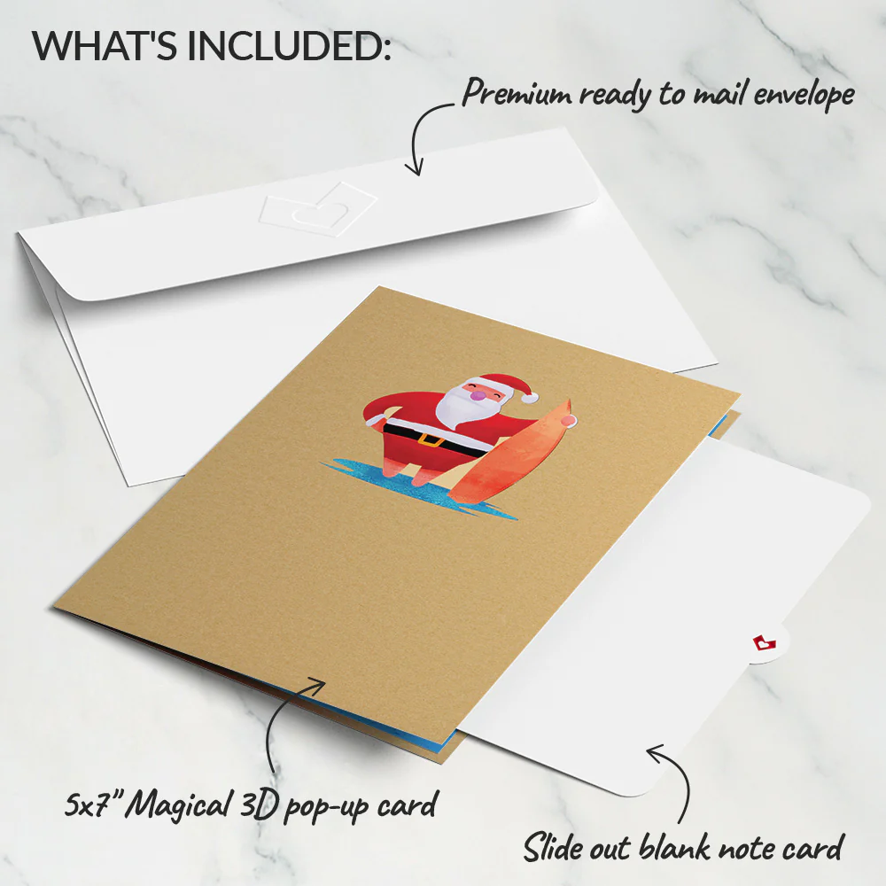 Surfing Santa Pop-Up Card - Image 5