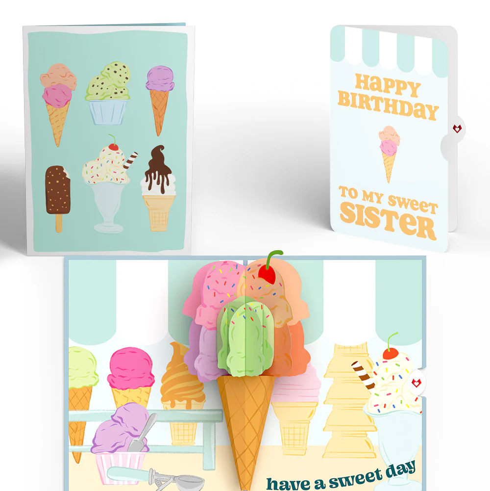 Sweet Day Ice Cream Birthday Pop-Up Card and Sentiment Set for Sister