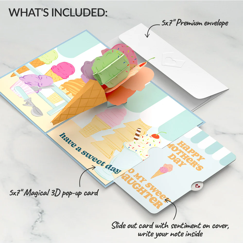 Sweet Day Ice Cream Mother’s Day Pop-Up Card and Sentiment Set for Daughter - Image 2