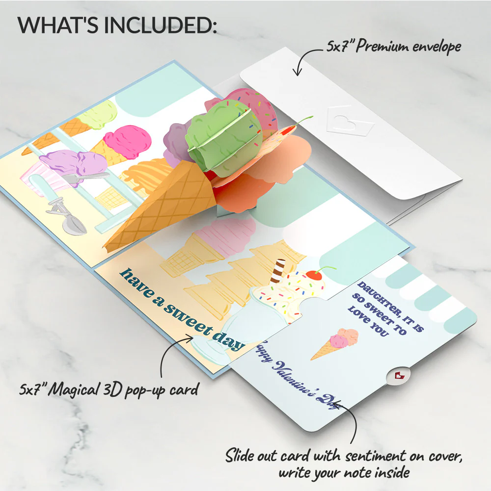 Sweet Day Ice Cream Valentine Pop-Up Card and Sentiment Set for Daughter - Image 2