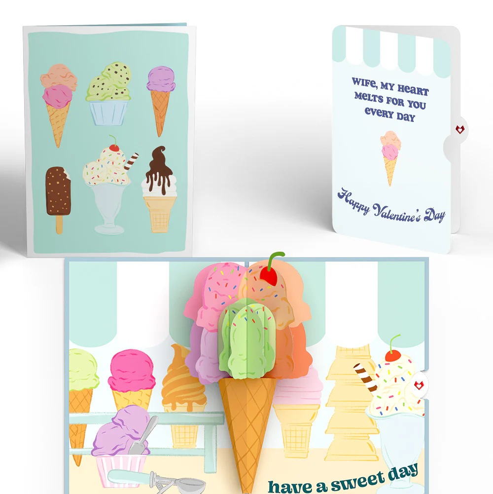 Sweet Day Ice Cream Valentine Pop-Up Card and Sentiment Set for Wife