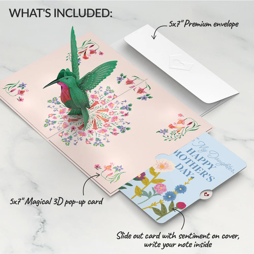 Sweetest Mom Hummingbird Mother's Day Pop-Up Card and Sentiment Set for Daughter - Image 2