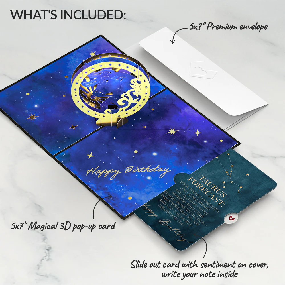 Taurus Zodiac Birthday Pop-Up Card and Sentiment Set - Image 2