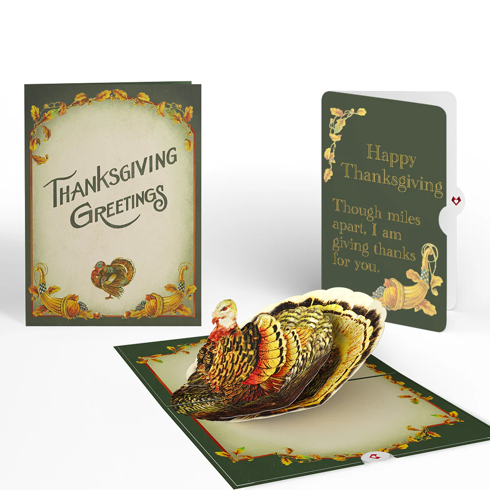 Thanksgiving Greetings Vintage Turkey Pop-Up Card and Though Miles Apart Sentiment Set
