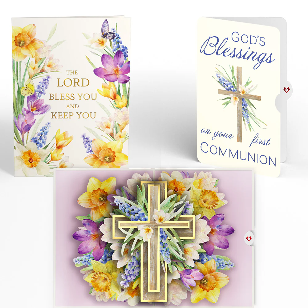 The Lord Bless You Floral Cross First Communion Pop-Up Card and Sentiment Set