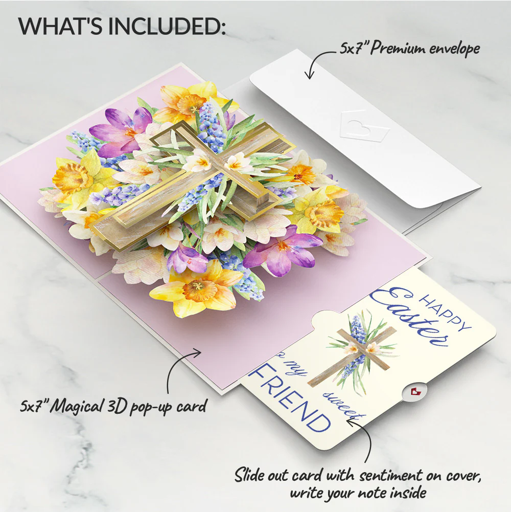 The Lord Bless You Floral Cross Easter Pop-Up Card and Sentiment Set for Friend - Image 2