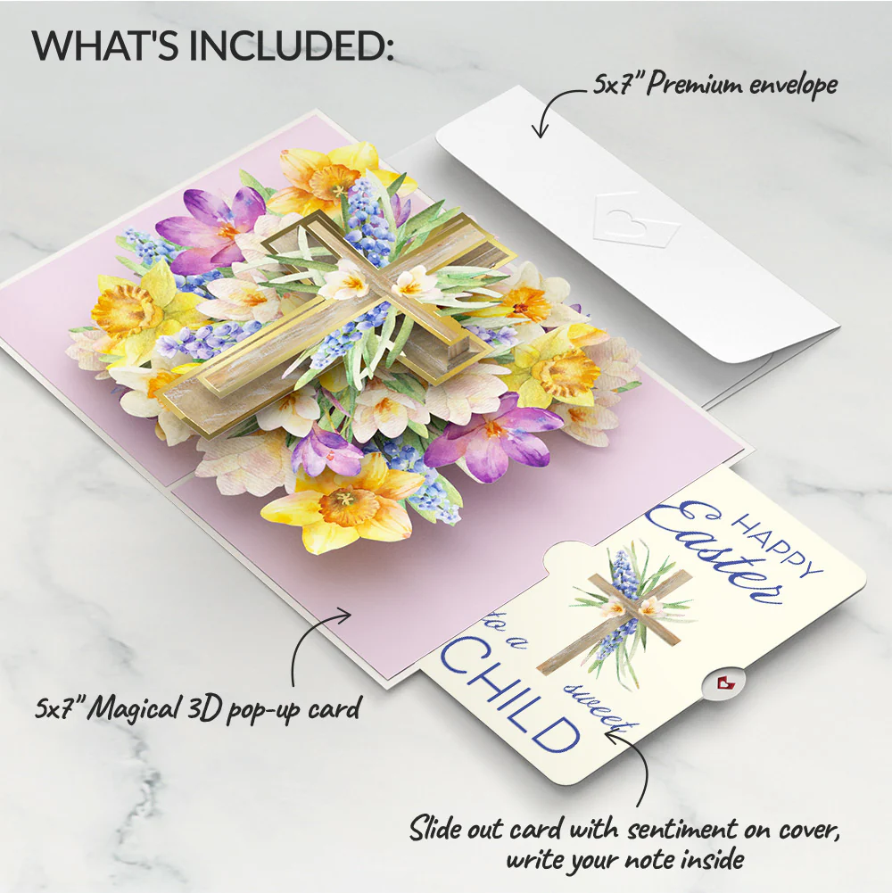 The Lord Bless You Floral Cross Easter Pop-Up Card and Sentiment Set for Kid - Image 2