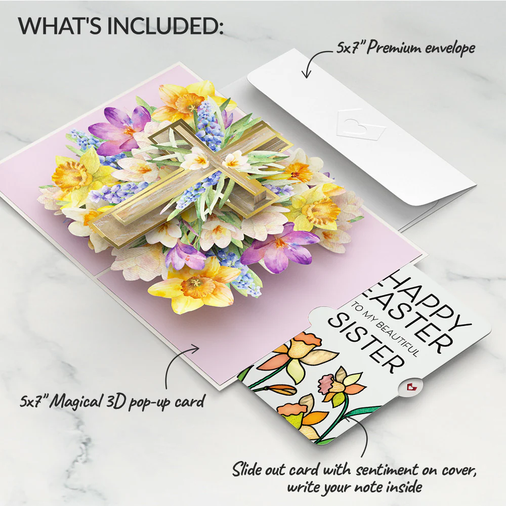 The Lord Bless You Floral Cross Easter Pop-Up Card and Sentiment Set for Sister - Image 2