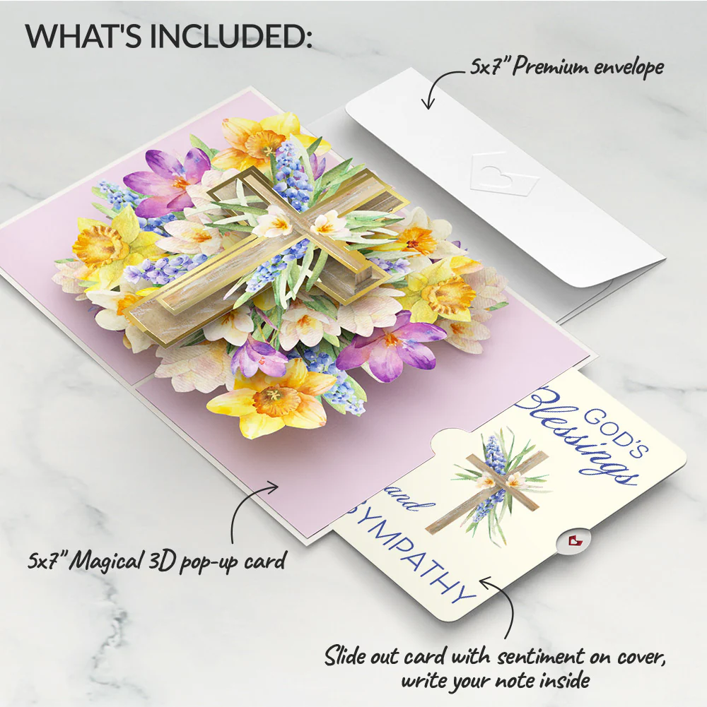 The Lord Bless You Floral Cross Sympathy Pop-Up Card and Sentiment Set - Image 2