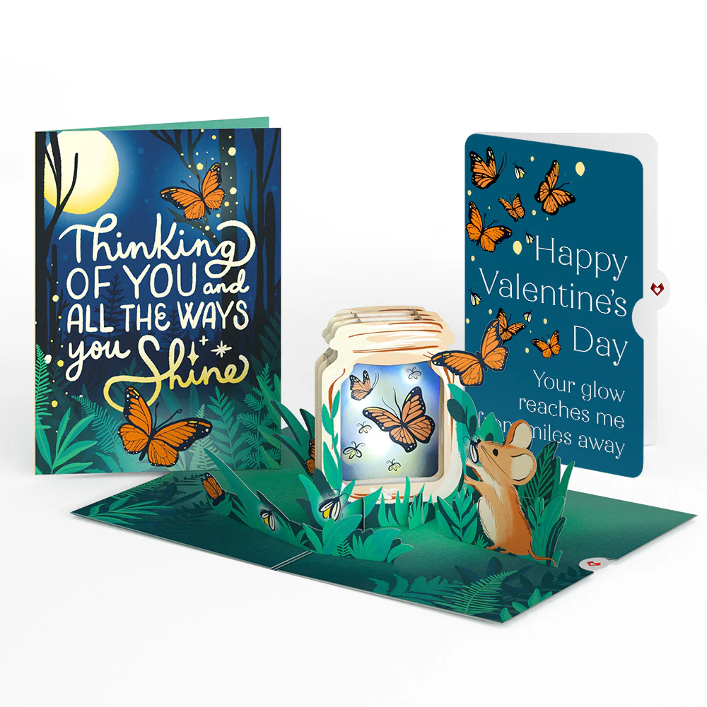 Thinking of You Butterfly Jar Valentine Light-Up Pop-Up Card and Monarch Butterflies Long Distance Relationship Sentiment Set