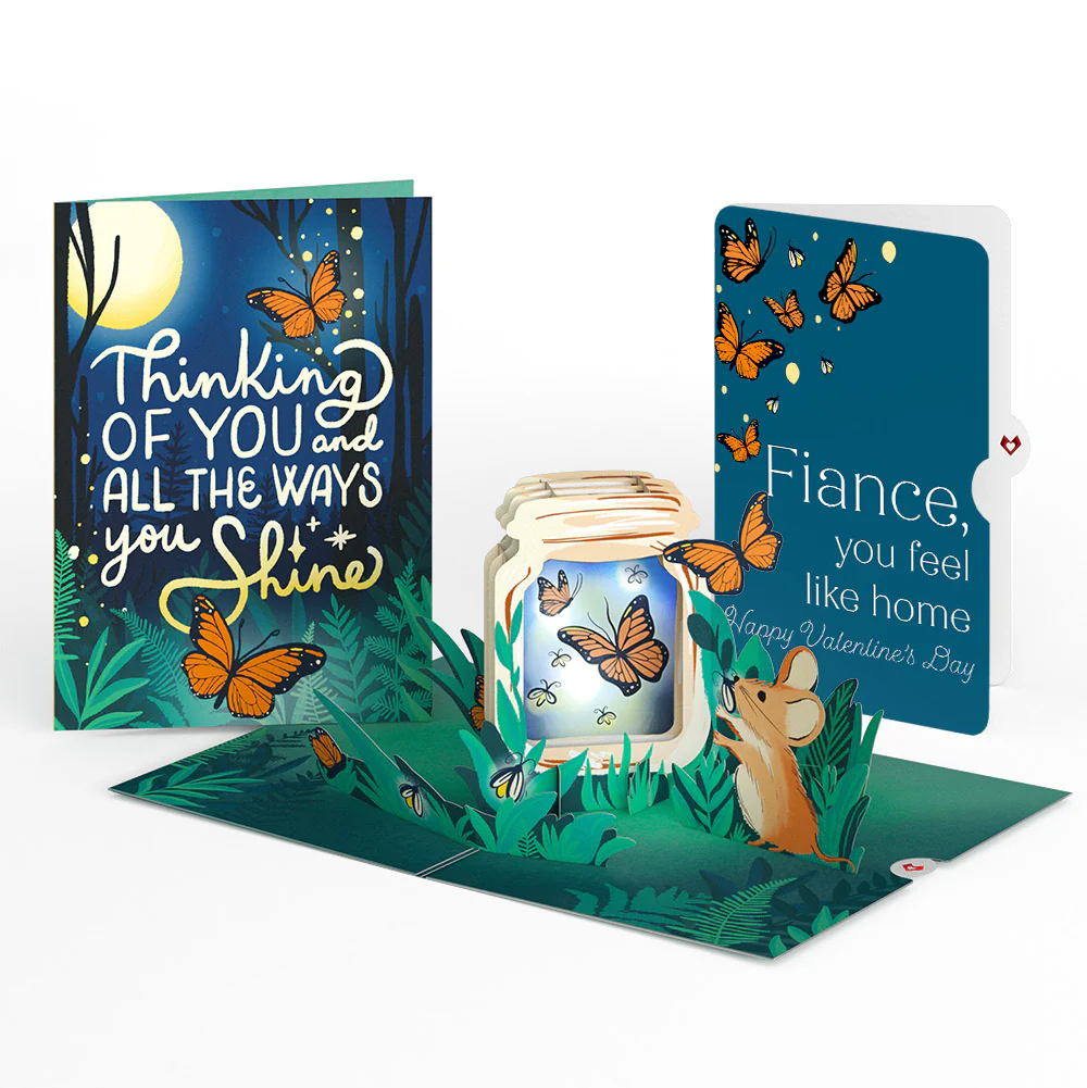 Thinking of You Butterfly Jar Valentine Light-Up Pop-Up Card and Sentiment Set for Fiancé