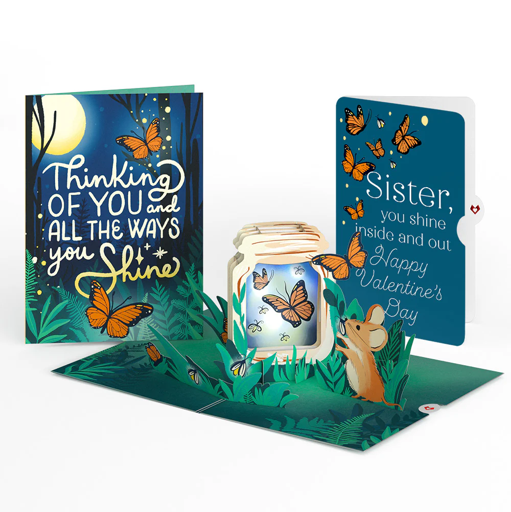 Thinking of You Butterfly Jar Valentine Light-Up Pop-Up Card and Sentiment Set for Sister