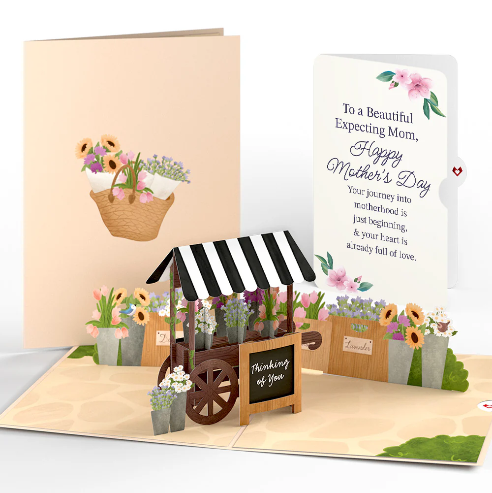 Thinking of You Flower Cart Mother's Day Pop-Up Card and Sentiment Set for Expecting Mom