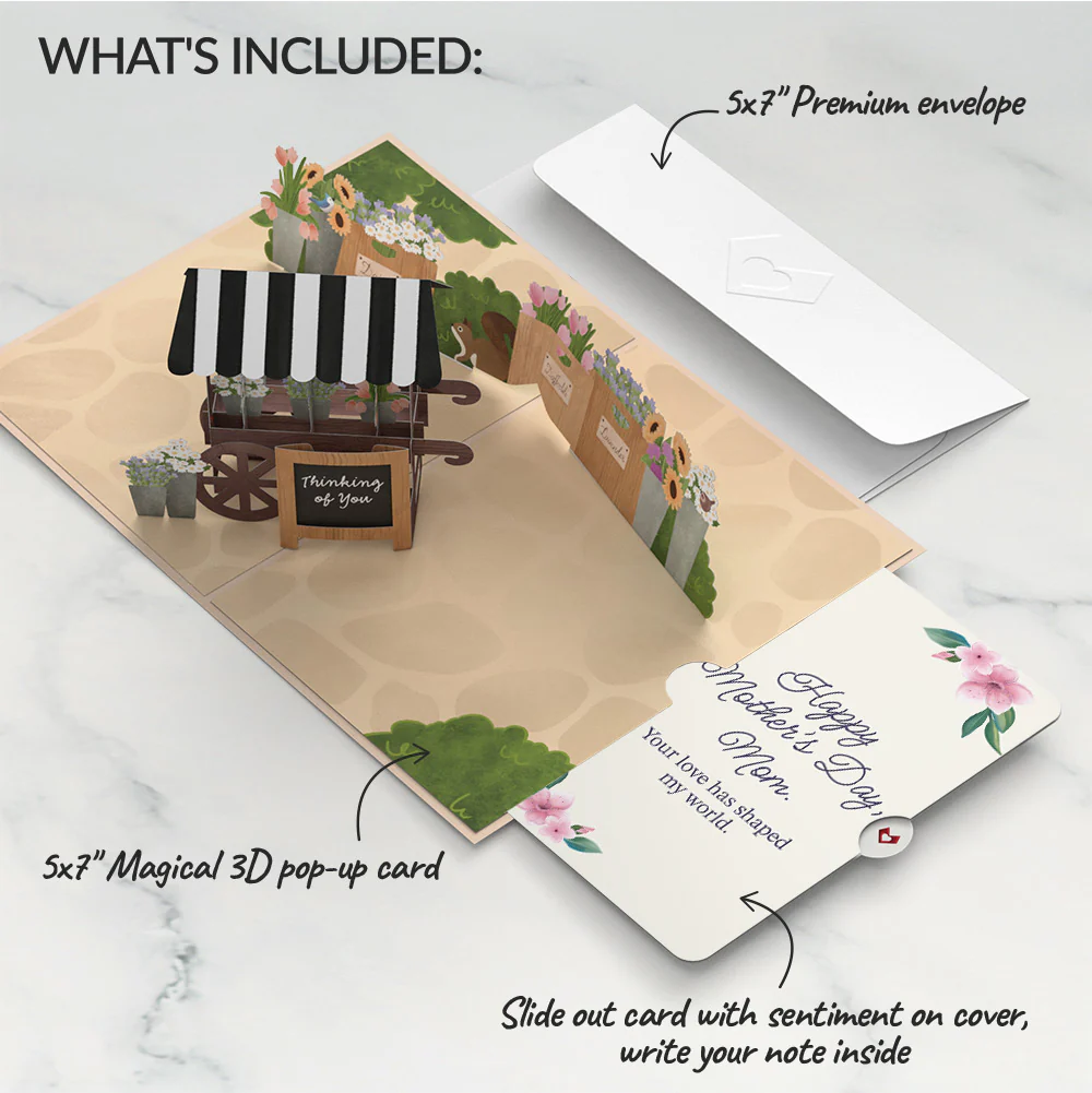 Thinking of You Flower Cart Mother's Day Pop-Up Card and Sentiment Set for Mom - Image 2