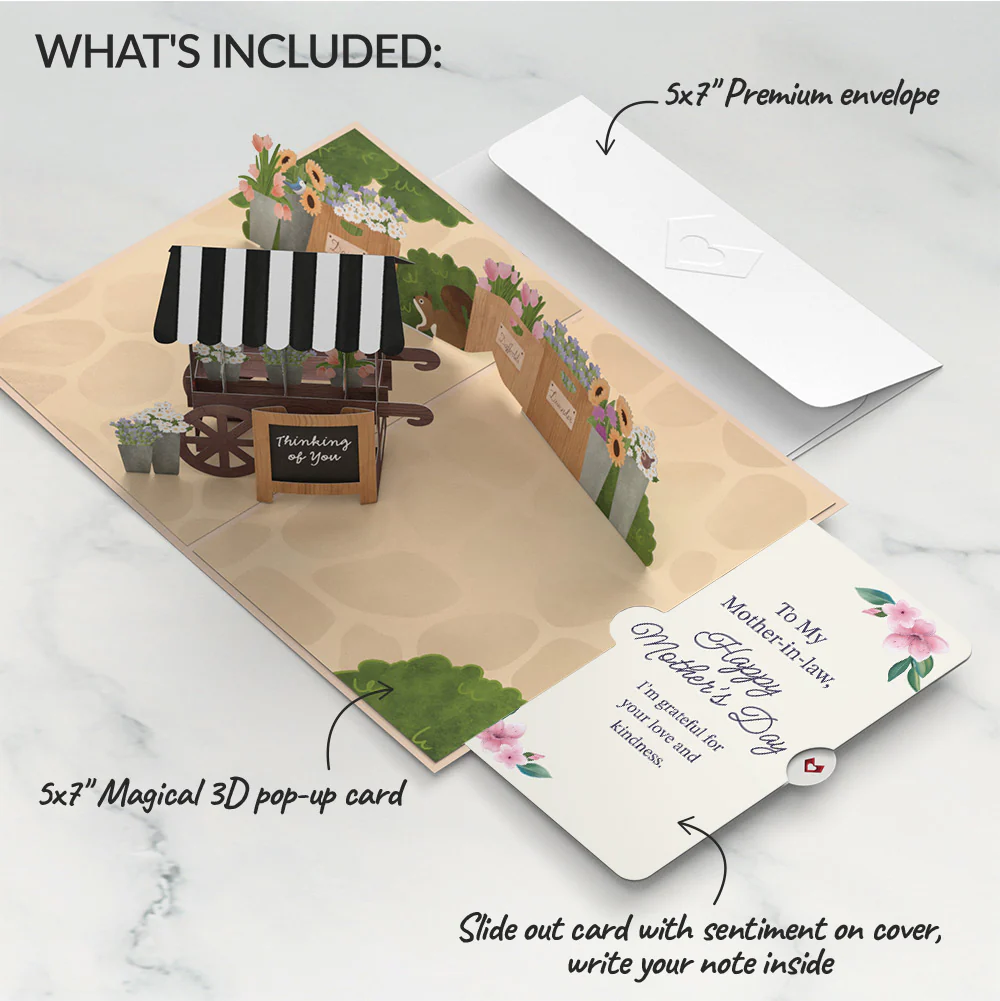 Thinking of You Flower Cart Mother's Day Pop-Up Card and Sentiment Set for Mother-in-law - Image 2