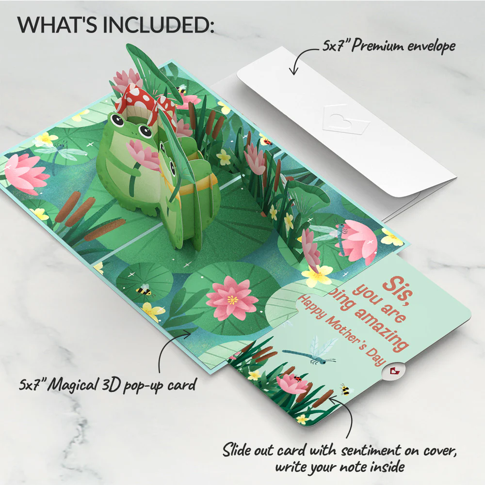 Time Well Spent Frogs Mother’s Day Pop-Up Card and Sentiment Set for Sister - Image 2