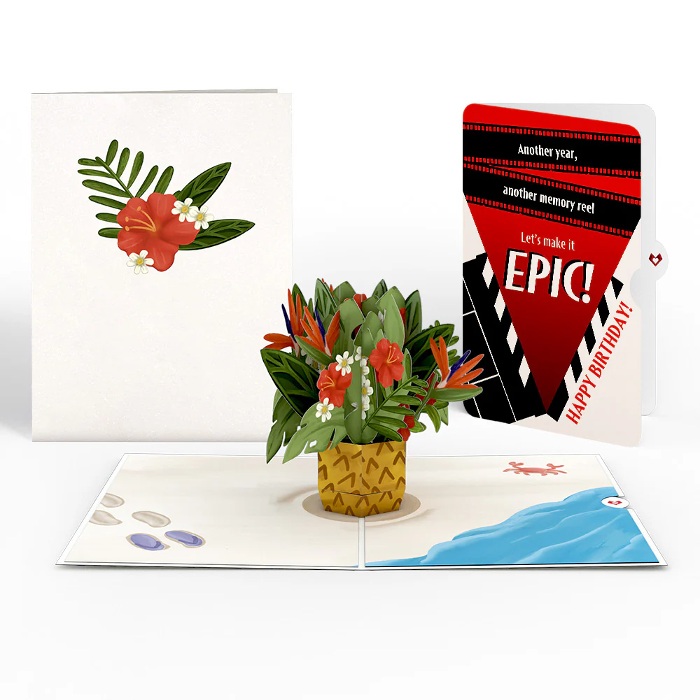 Tropical Flower Basket Birthday Pop-Up Card and Epic Reel Sentiment Set