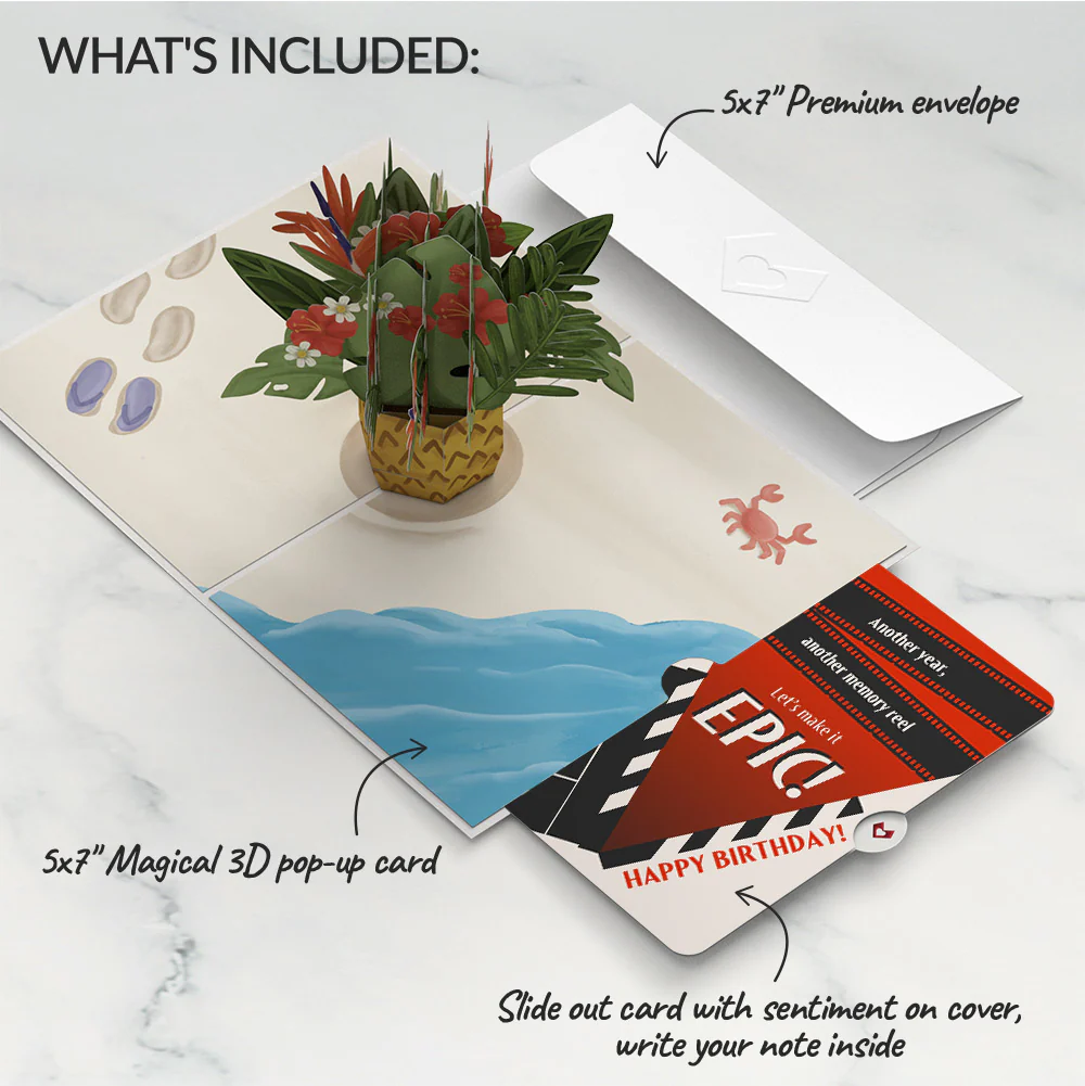 Tropical Flower Basket Birthday Pop-Up Card and Epic Reel Sentiment Set - Image 2