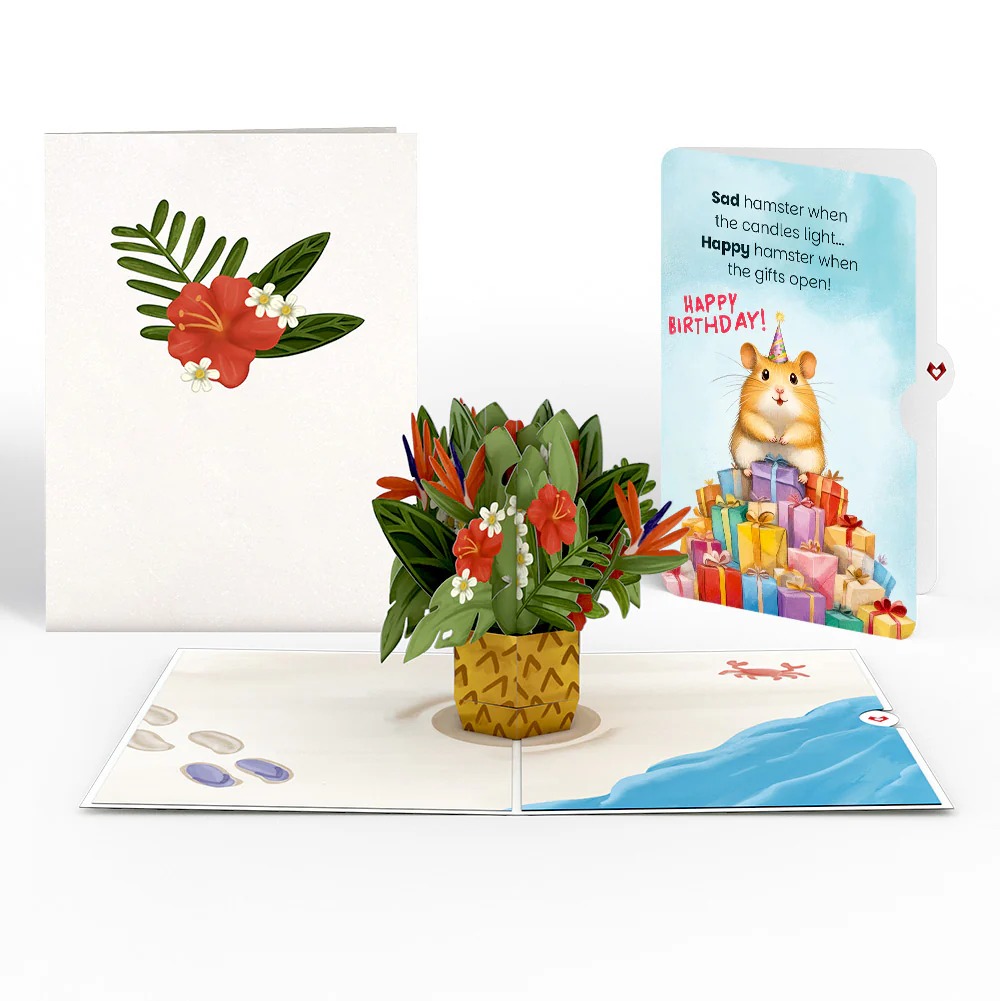 Tropical Flower Basket Birthday Pop-Up Card and Happy Hamster Sentiment Set