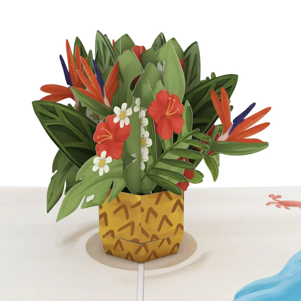 Tropical Flower Basket Birthday Pop-Up Card and Happy Hamster Sentiment Set - Image 3