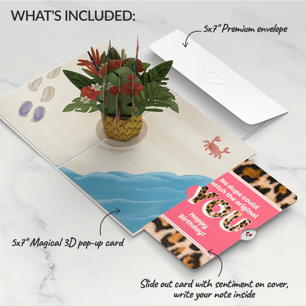 Tropical Flower Basket Birthday Pop-Up Card and The original YOU Sentiment Set - Image 2