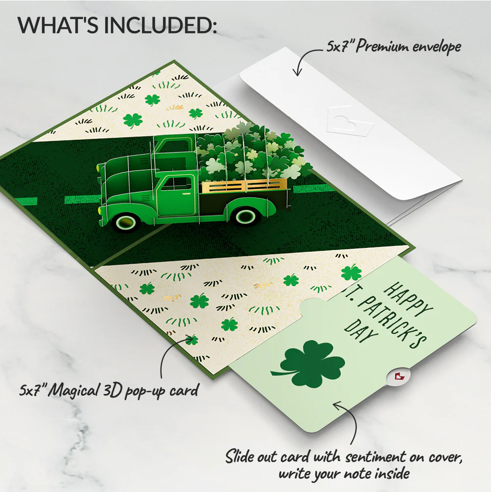 Truckloads of Luck St. Patrick’s Day Pop-Up Card and Jade Clover Sentiment Set - Image 2