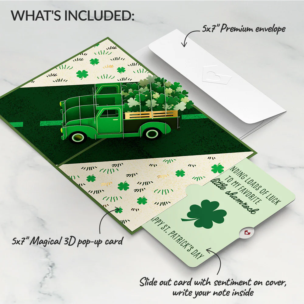 Truckloads of Luck St. Patrick’s Day Pop-Up Card and Sentiment Set for Kid - Image 2