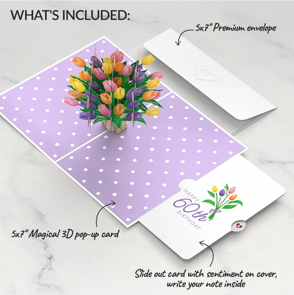 Tulips 60th Birthday Pop-Up Card and Spring Tulips Sentiment Set - Image 2