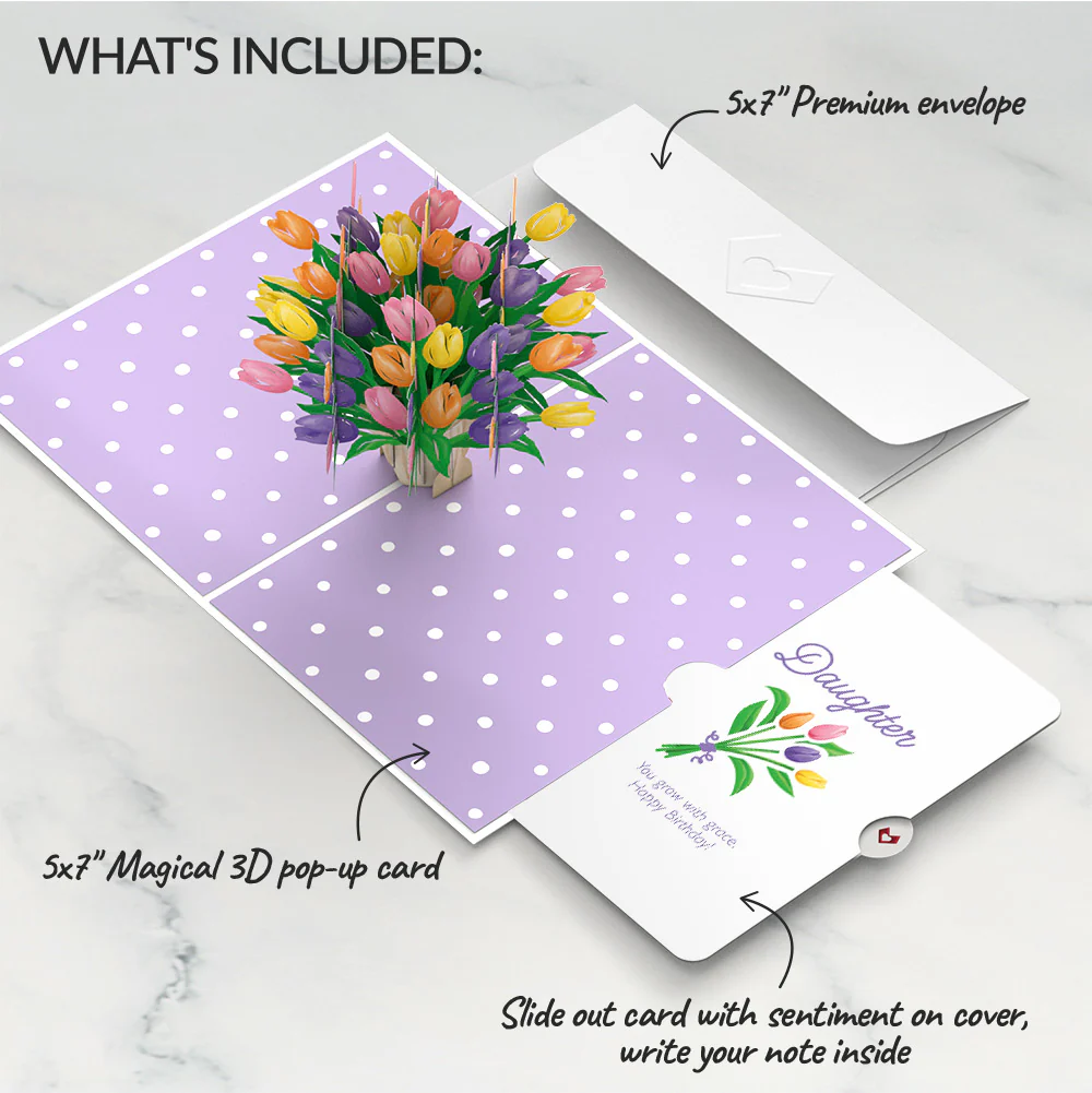 Tulips Birthday Pop-Up Card and Spring Tulips Sentiment Set for Daughter - Image 2