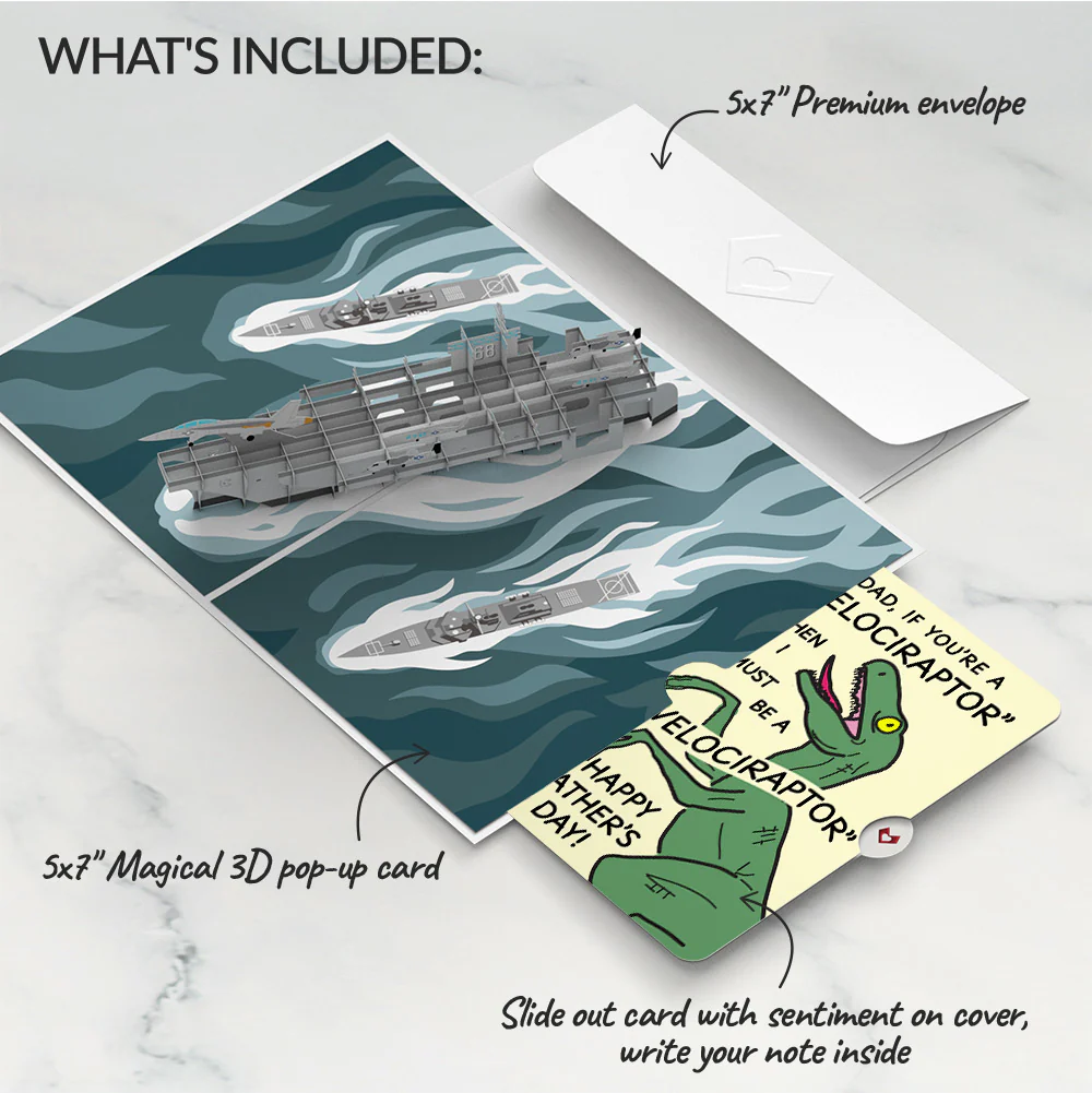 U.S. Aircraft Carrier Father's Day Pop-Up Card and Velociraptor Sentiment Set - Image 2