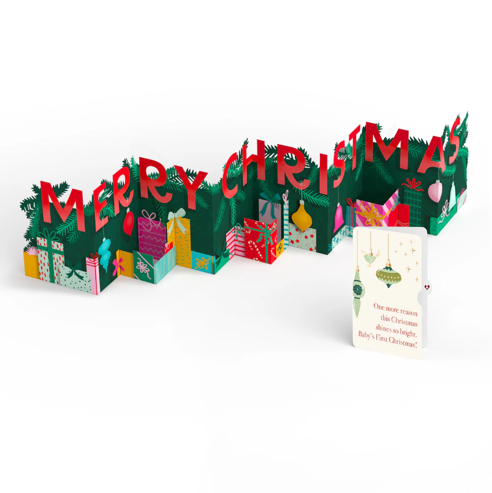 Under the Tree Merry Christmas Loooooong Card™ (Expands to 2 feet) and Sentiment Set for Baby